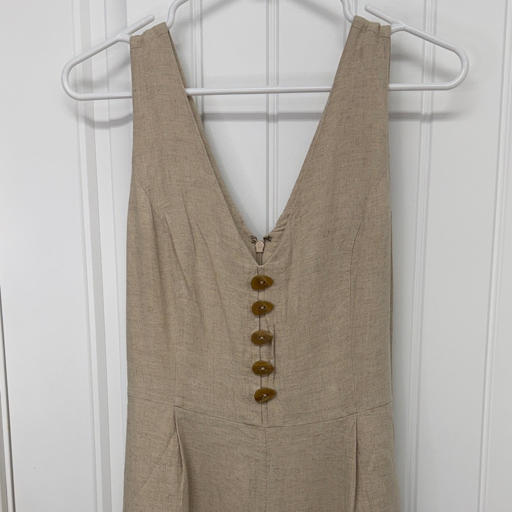 Maeve by Anthropologie Linen-Blend Wide Leg Jumpsuit in Beige size 8 - Picture 4 of 10